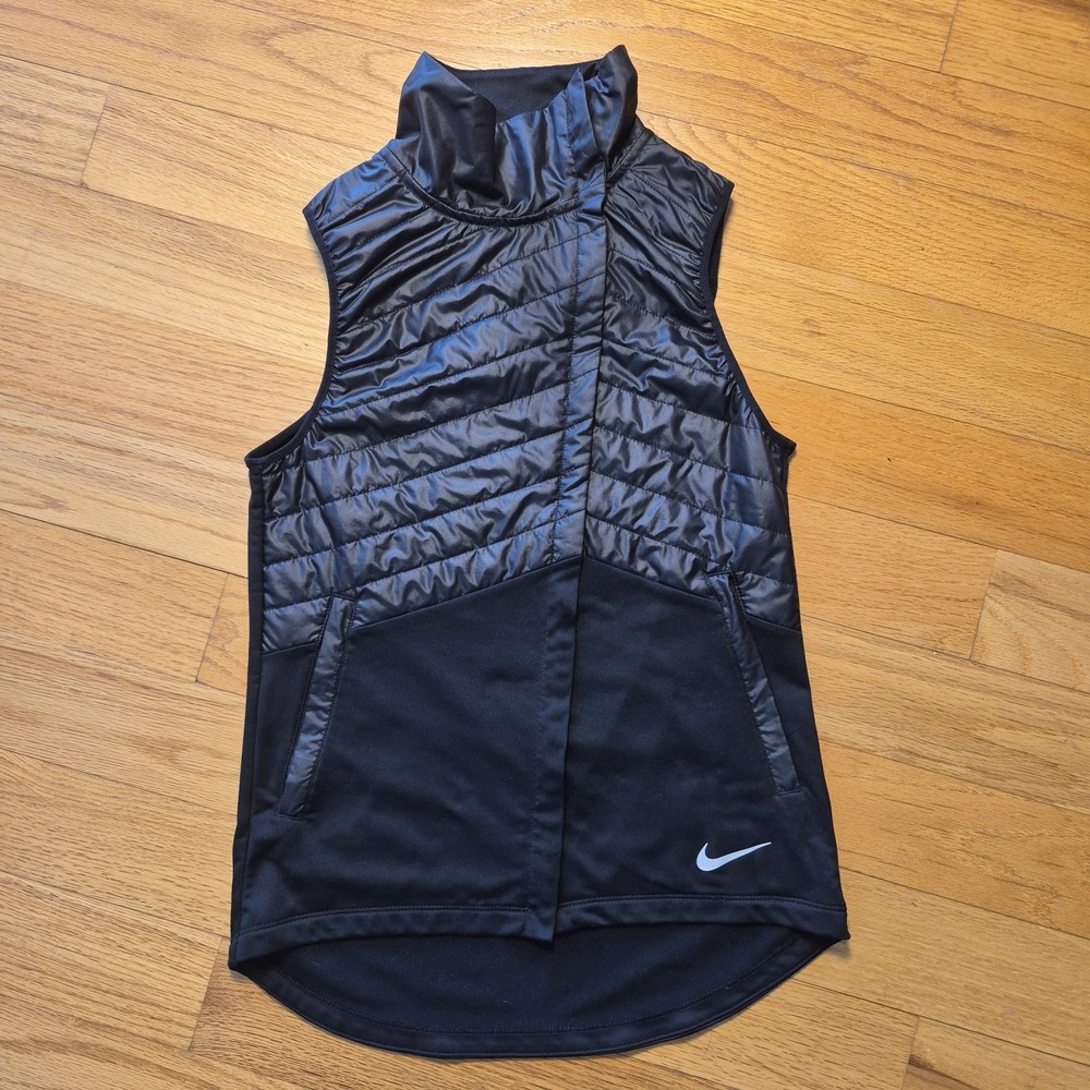 Nike Running‎ Quilted Vest Womens XS Thermos Thermal Black Asymmetrical Full Zip